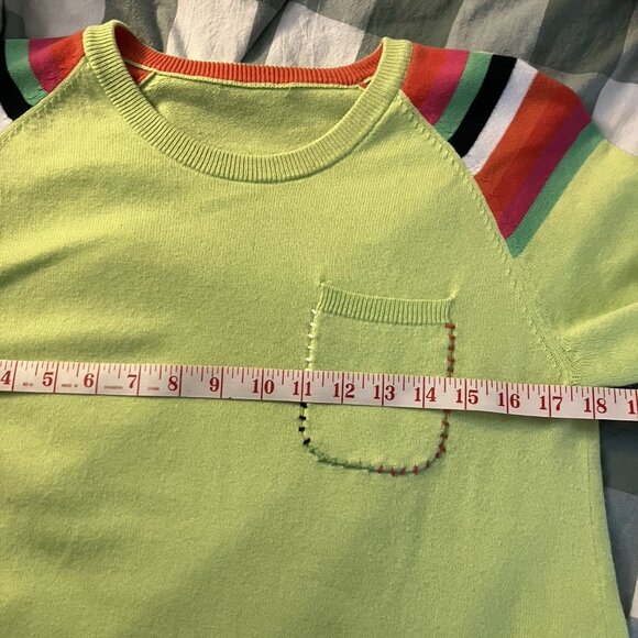 Zaket & Plover Sweater Womens Stripe Shoulder Green Yellow Cotton Knit - Picture 4 of 5